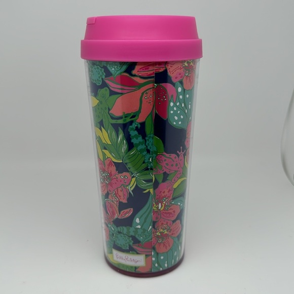 Lilly Pulitzer Hot and Cold Travel Mug Tumbler 16 oz - Tropical Orchids Frogs - Picture 3 of 7